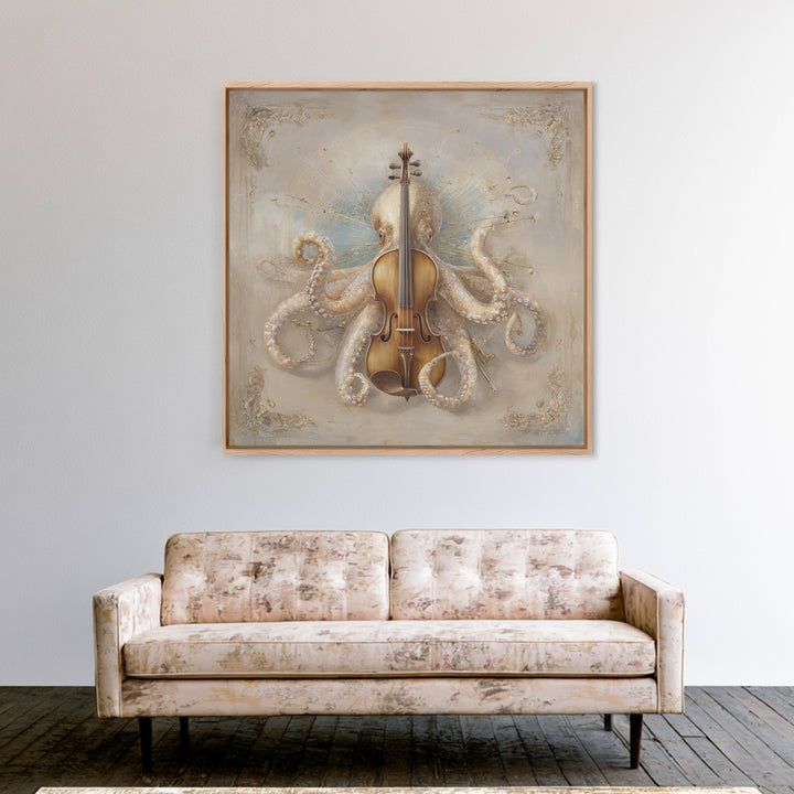 Octopus Conductor with Tiny Instruments Canvas Print, Whimsical Art, Neutral Decor, Living Room Decor, Fine Art, Wonder, WHI-1x1-90