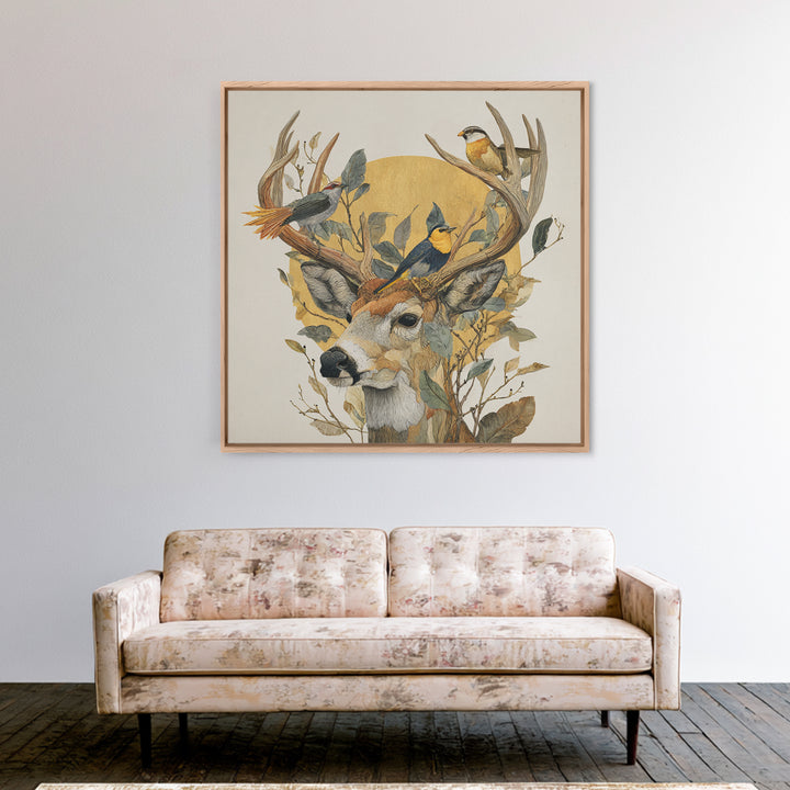 Deer with Antlers Full of Birds Canvas Print, Whimsical Art, Room Decor, Living Room Decor, Fine Art, Wonder, Oil Painting, WHI-1x1-91
