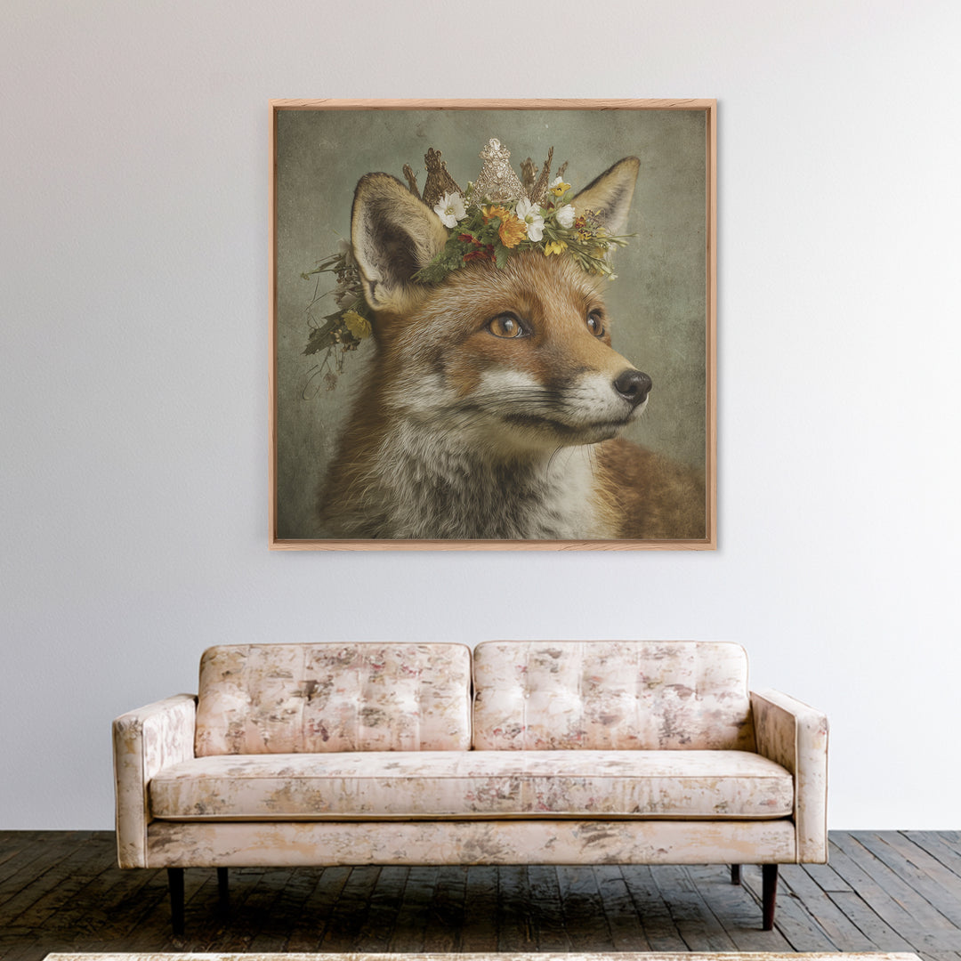 Fox Wearing a Tiny Crown Canvas Print, Whimsical Art, Printable Wall Art, Living Room Decor, Wonder, Abstract Wall Art, WHI-1x1-97