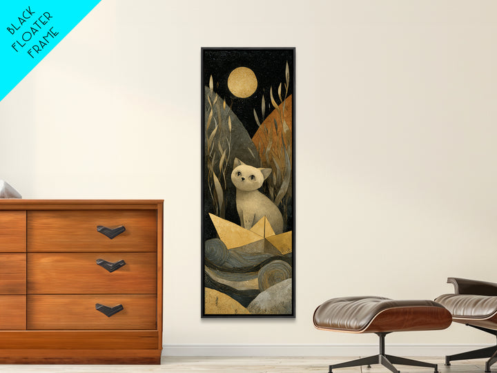 Cat Sailing a Paper Boat Canvas Print, Whimsical Art, Gallery Decor, Living Room Decor, Fine Art, Wonder, Wall Art, Home Decor, WHI-1x3-14