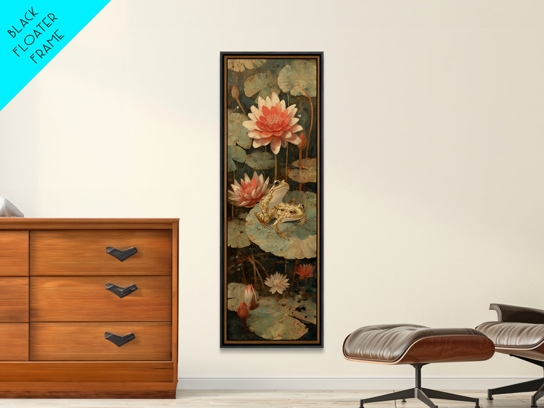 Frog Prince on a Lily Pad Framed Canvas Print, Whimsical Art, Wall Decor, Living Room Decor, Fine Art, Wonder, Printable Art, WHI-1x3-20