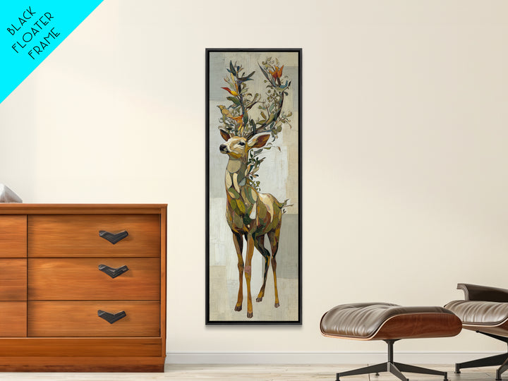 Deer with Antlers Full of Birds Framed Canvas Print, Whimsical Art, Printable Art, Living Room Decor, Watercolor Art, Wonder, WHI-1x3-31