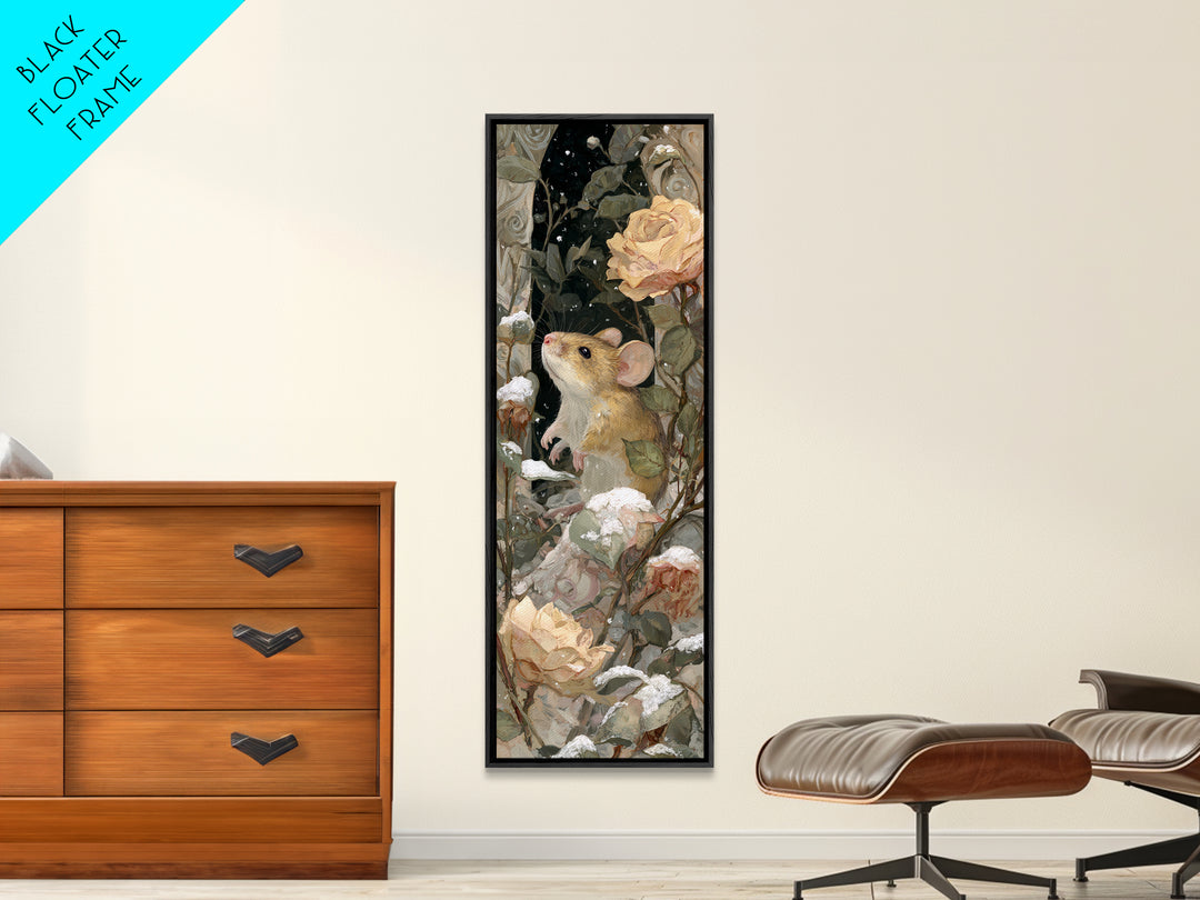 Mouse Ballerina in a Rose Garden Framed Canvas Print, Whimsical Art, Abstract Wall Art, Living Room Decor, Watercolor Art, WHI-1x3-47