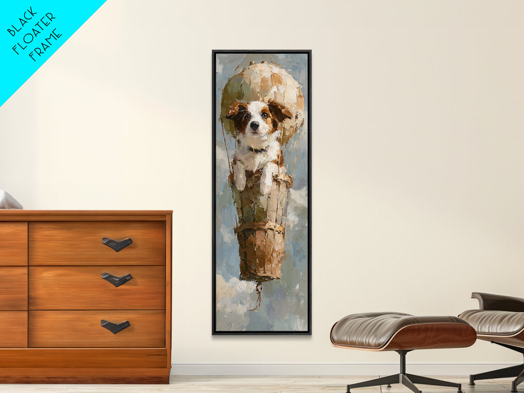 Dog in a Hot Air Balloon Framed Canvas Print, Whimsical Art, Fine Art Print, Living Room Decor, Fine Art, Wonder, Prints, WHI-1x3-50