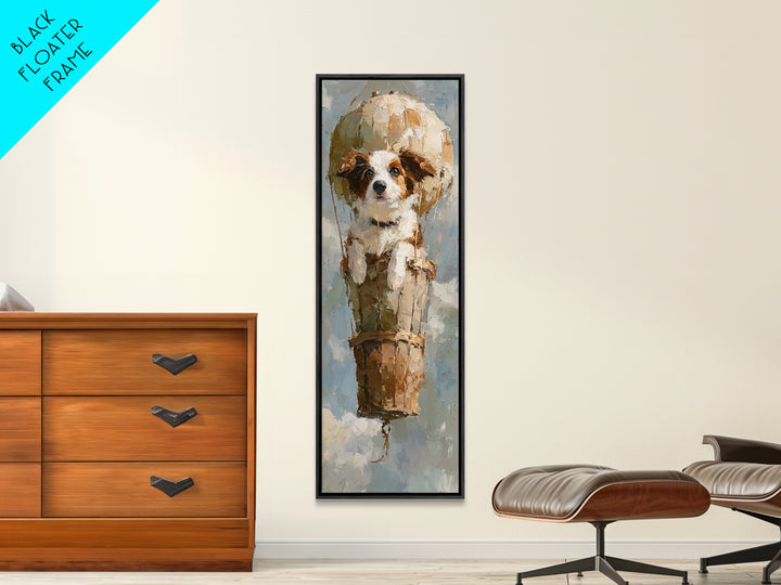 Dog in a Hot Air Balloon Framed Canvas Print, Whimsical Art, Fine Art Print, Living Room Decor, Fine Art, Wonder, Prints, WHI-1x3-50
