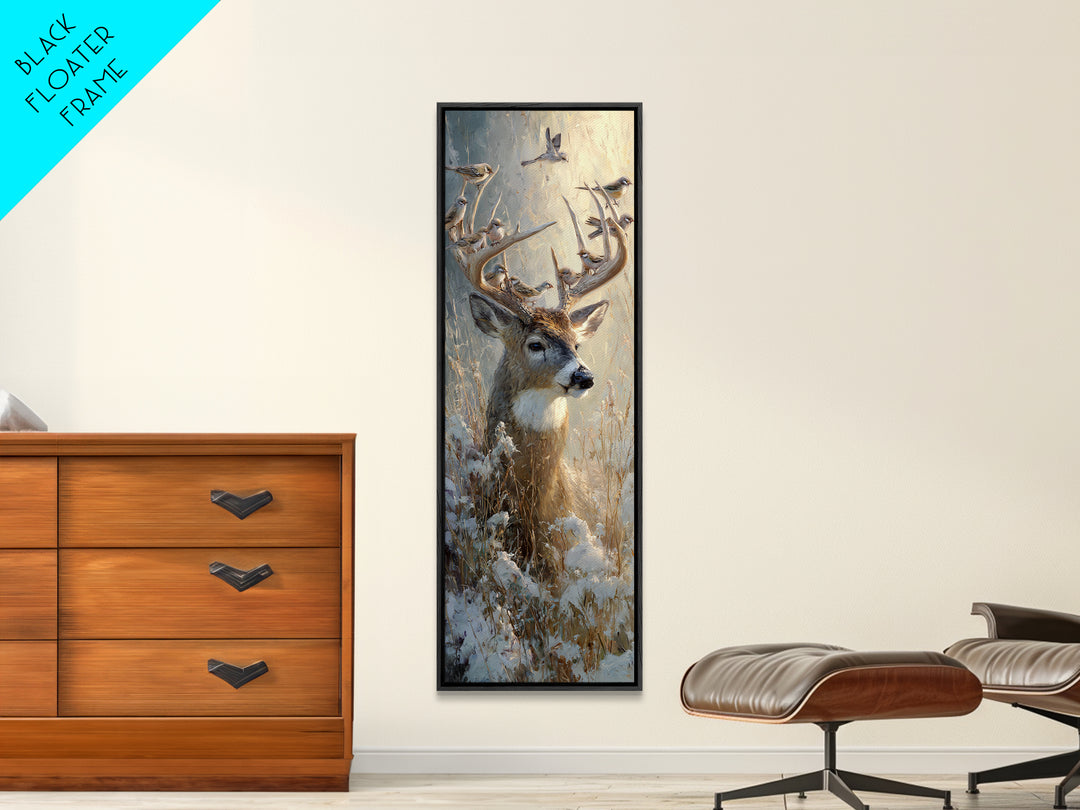 Deer with Antlers Full of Birds Canvas Print, Whimsical Art, Dopamine Decor, Living Room Decor, Oil Painting, Wonder, WHI-1x3-55