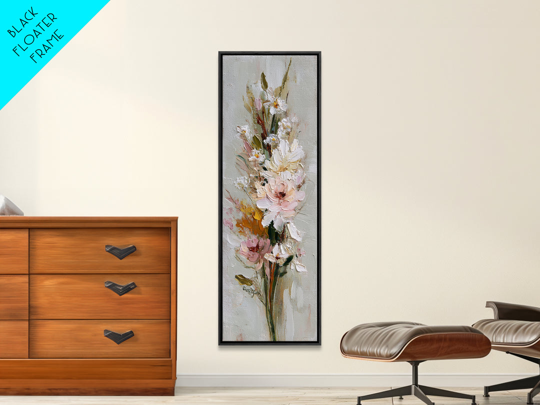 Hedgehog Carrying Wildflowers Framed Canvas Print, Whimsical Art, Neutral Decor, Living Room Decor, Oil Painting, Wonder, WHI-1x3-75