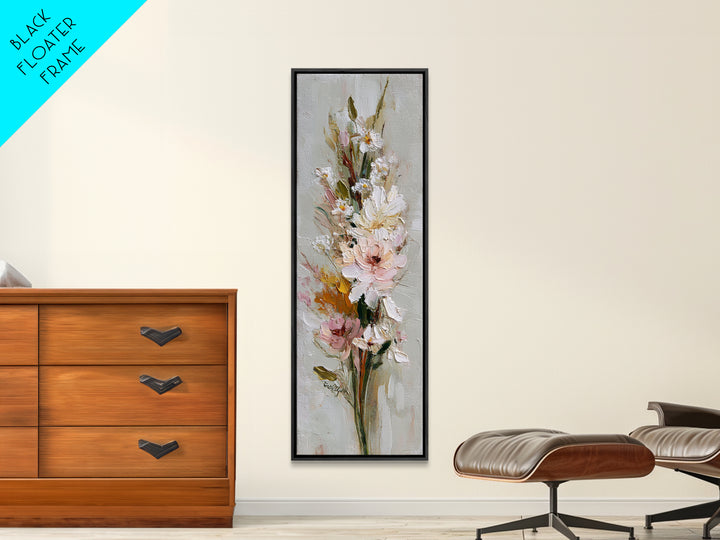 Hedgehog Carrying Wildflowers Framed Canvas Print, Whimsical Art, Neutral Decor, Living Room Decor, Oil Painting, Wonder, WHI-1x3-75