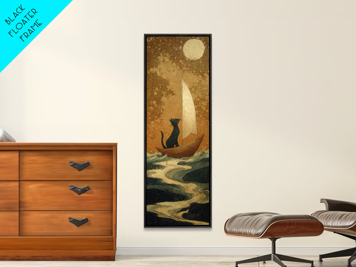 Cat Sailing a Paper Boat Canvas Print, Whimsical Art, Contemporary Art, Living Room Decor, Fine Art, Wonder, Art Nouveau, WHI-1x3-86