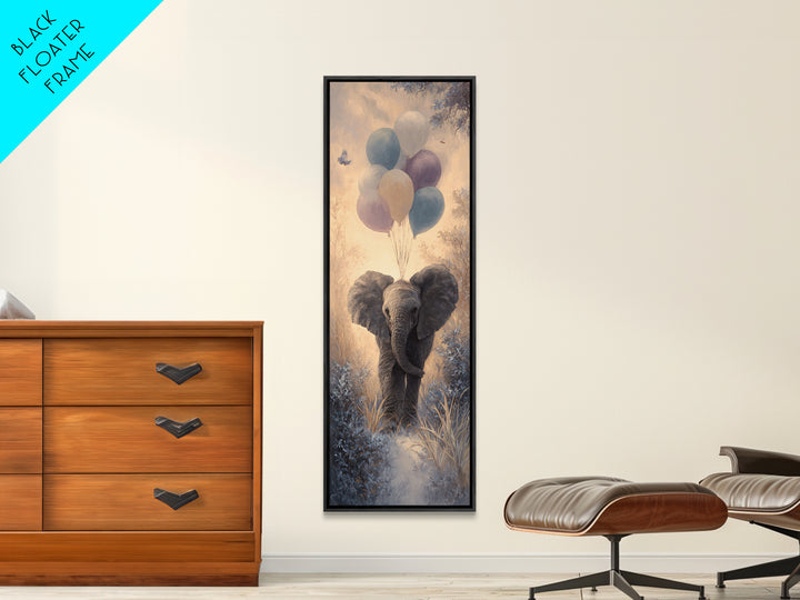 Elephant Holding Balloons Framed Canvas Print, Whimsical Art, Statement Artwork, Living Room Decor, Fine Art, Wonder, WHI-1x3-87