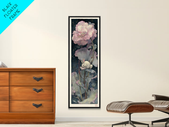 Rabbit Reading Beneath a Giant Flower Canvas Print, Whimsical Art, Cat Art, Living Room Decor, Watercolor Art, Wonder, WHI-1x3-89