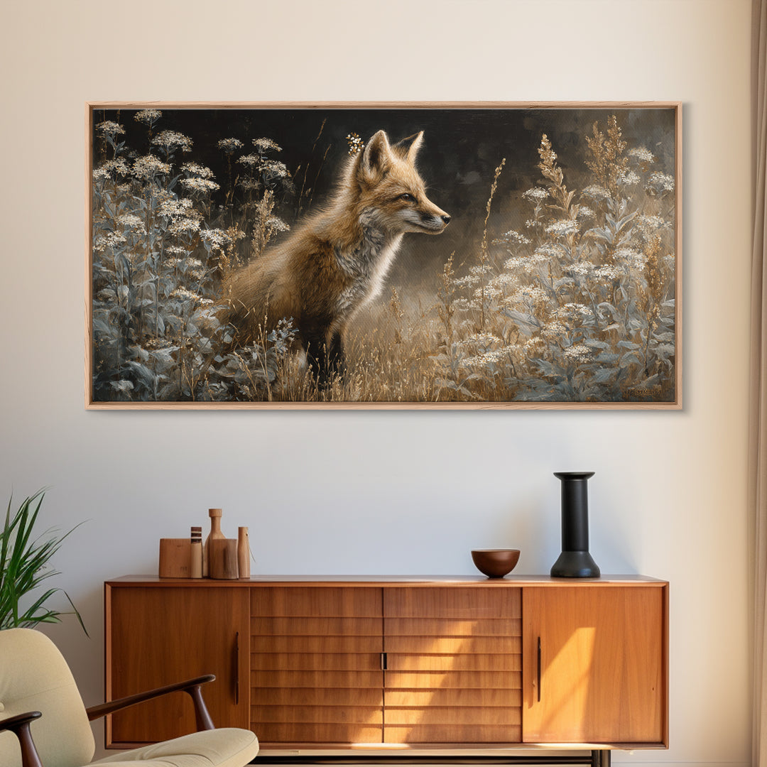 Fox Wearing a Tiny Crown Canvas Print, Whimsical Art, Printable Wall Art, Living Room Decor, Wonder, Abstract Wall Art, WHI-2x1-21