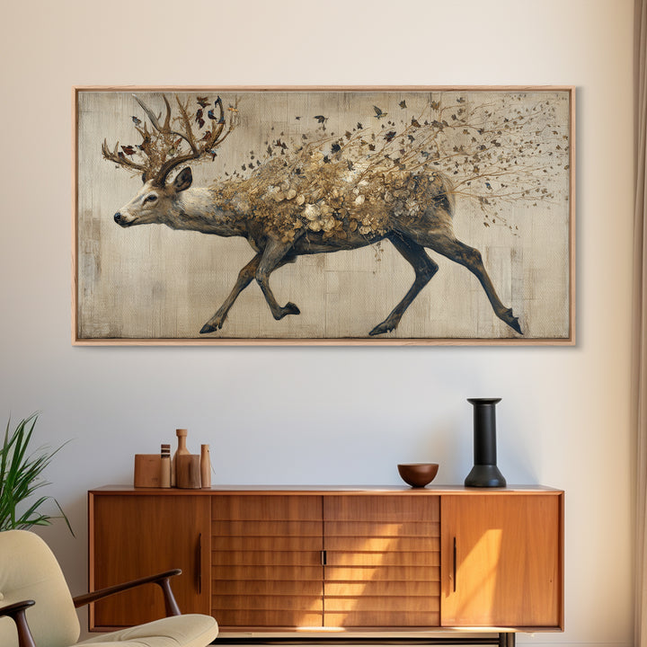 Deer with Antlers Full of Birds Canvas Print, Whimsical Art, Printable Wall Art, Living Room Decor, Oil Painting, Wonder, WHI-2x1-39