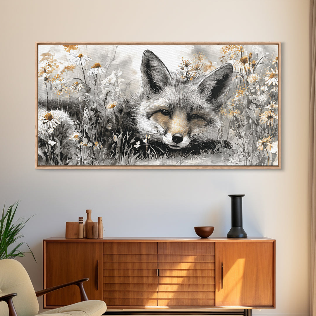 Fox Wearing a Tiny Crown Framed Canvas Print, Whimsical Art, Framed Wall Art, Living Room Decor, Oil Painting, Wonder, WHI-2x1-45