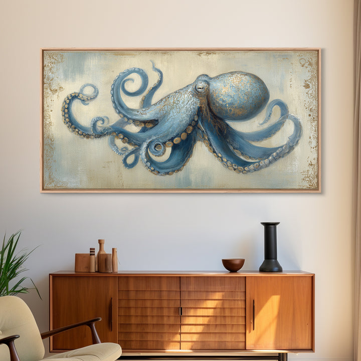 Octopus Conductor with Tiny Instruments Canvas Print, Whimsical Art, Wall Art, Living Room Decor, Oil Painting, Wonder, WHI-2x1-62