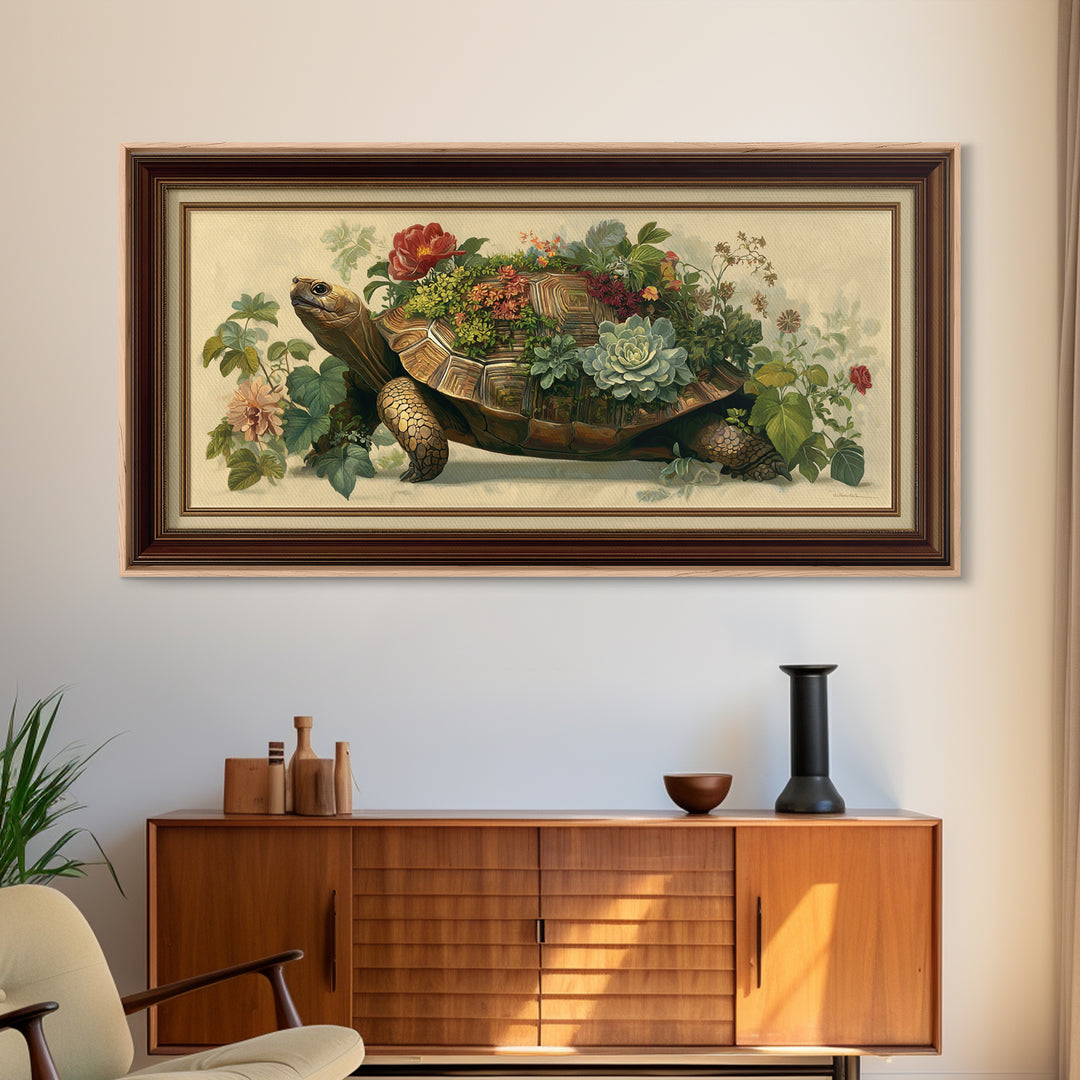 Turtle with Garden Growing on Shell Canvas Print, Whimsical Art, Home Decor, Living Room Decor, Fine Art, Wonder, Digital Print, WHI-2x1-66
