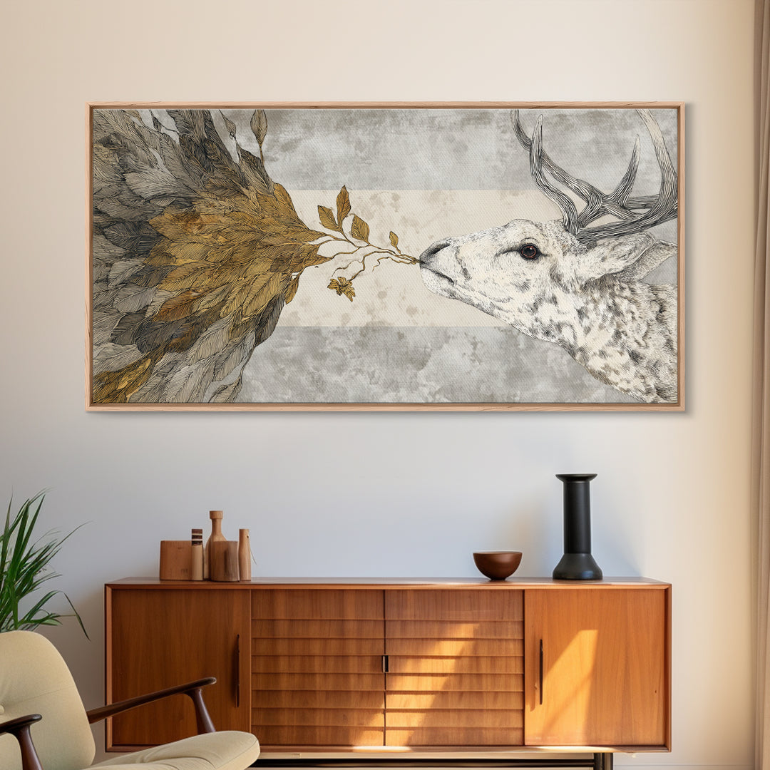 Bird Delivering a Tiny Love Letter Framed Canvas Print, Whimsical Art, Nursery Wall Art, Living Room Decor, Fine Art, Wonder, WHI-2x1-91