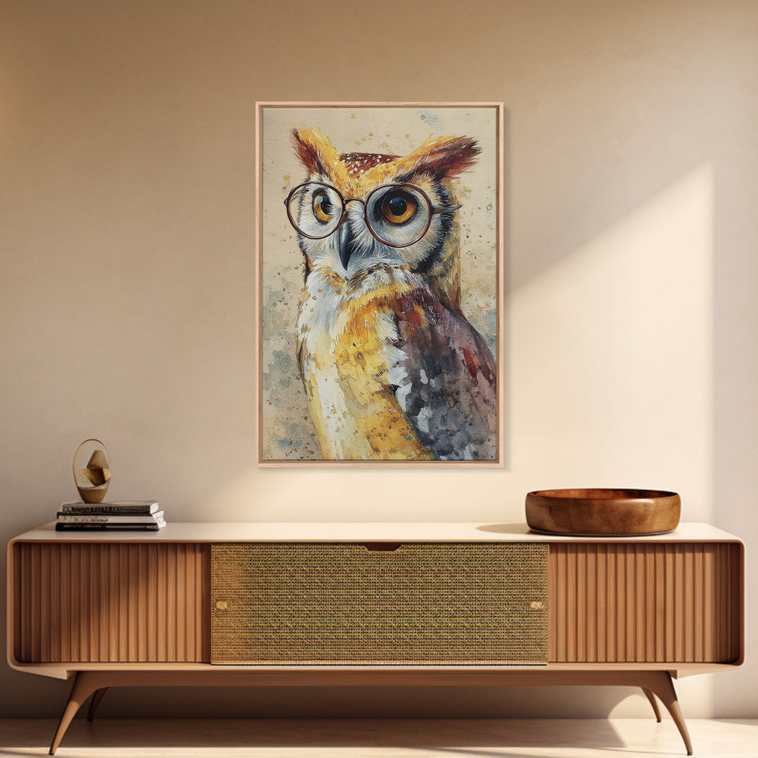 Owl Wearing Spectacles Among Stars Canvas Print, Whimsical Art, Wall Art, Living Room Decor, Oil Painting, Wonder, WHI-2x3-14