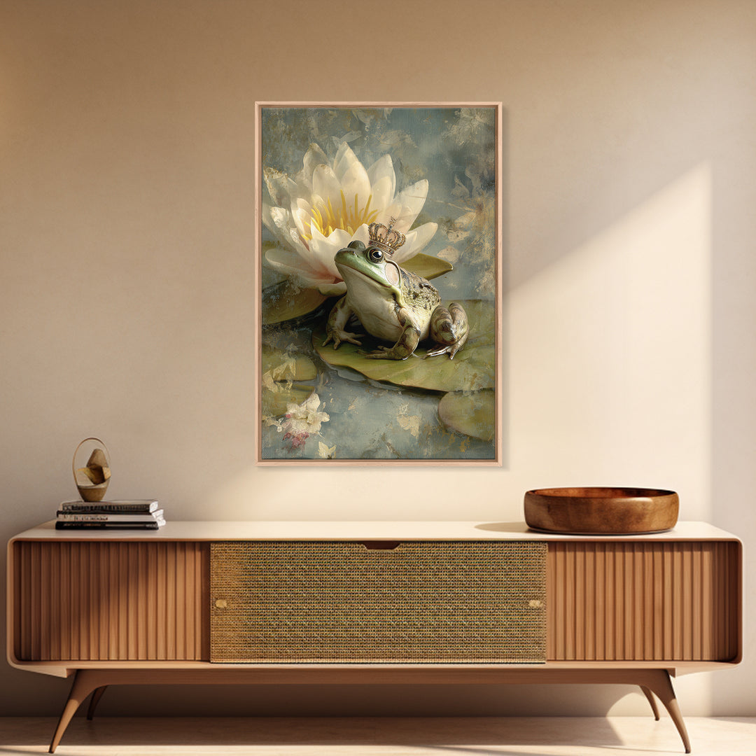 Frog Prince on a Lily Pad Canvas Print, Whimsical Art, Gallery Decor, Living Room Decor, Fine Art, Wonder, Wall Art, Home Decor, WHI-2x3-16
