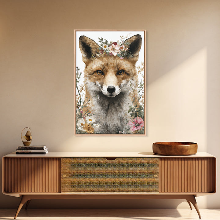 Fox Wearing a Tiny Crown Framed Canvas Print, Whimsical Art, Printable Art, Living Room Decor, Fine Art, Wonder, Cat Art, WHI-2x3-33