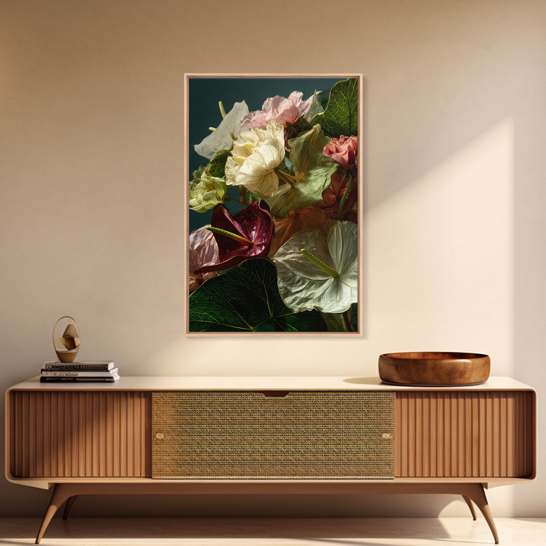 Magical Umbrella Raining Flowers Framed Canvas Print, Whimsical Art, Living Room Decor, Watercolor Art, Wonder, WHI-2x3-4