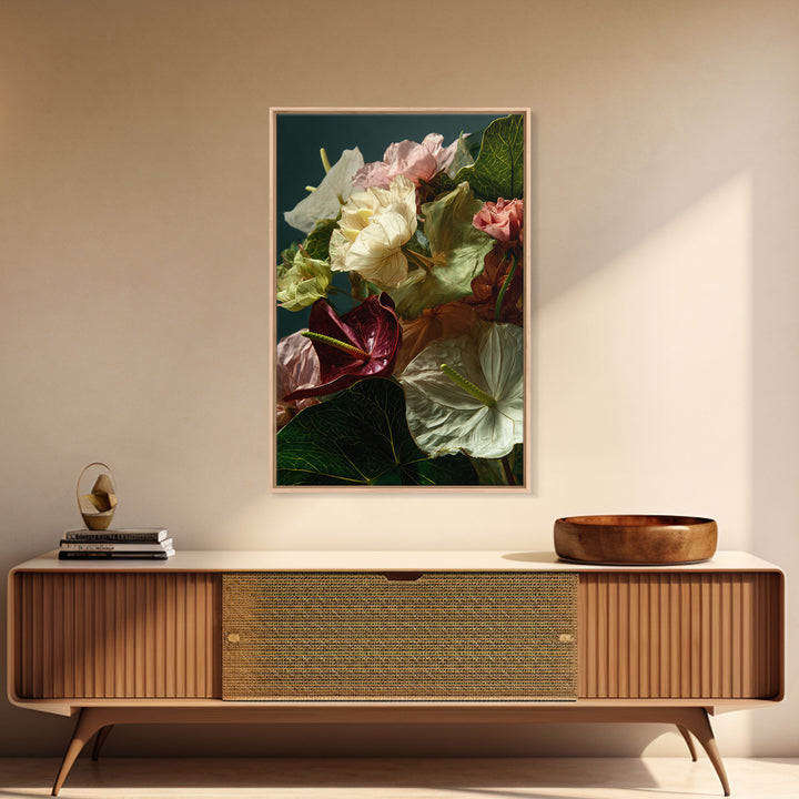 Magical Umbrella Raining Flowers Framed Canvas Print, Whimsical Art, Living Room Decor, Watercolor Art, Wonder, WHI-2x3-4