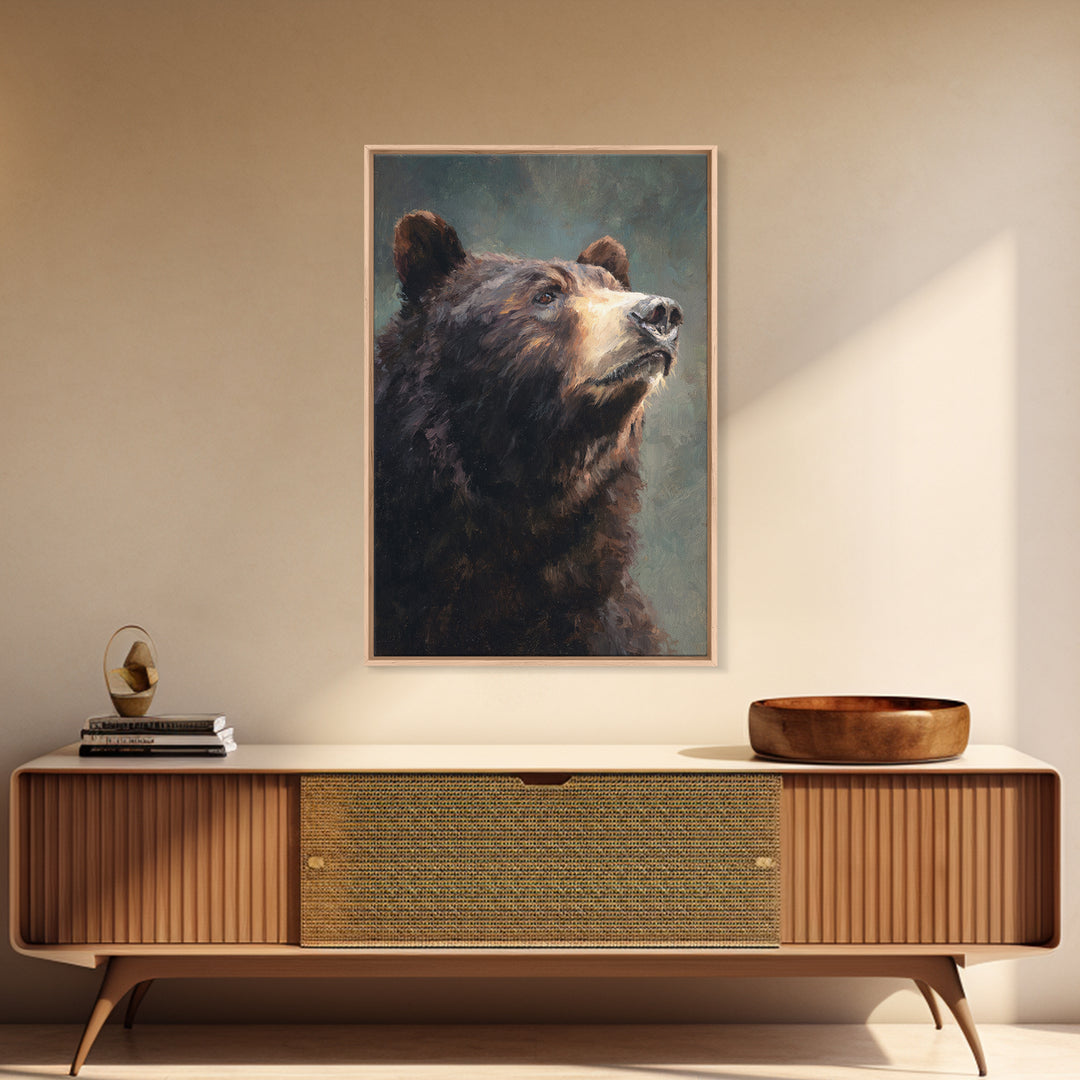 Bear Painting Stars Onto the Night Sky Framed Canvas Print, Whimsical Art, Art Nouveau, Living Room Decor, Abstract Art, Wonder, WHI-2x3-41
