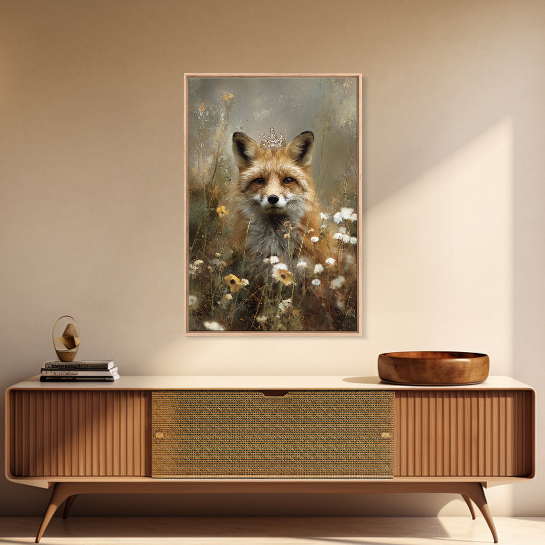 Fox Wearing a Tiny Crown Canvas Print, Whimsical Art, Dopamine Decor, Living Room Decor, Fine Art, Wonder, Fine Art Print, WHI-2x3-57