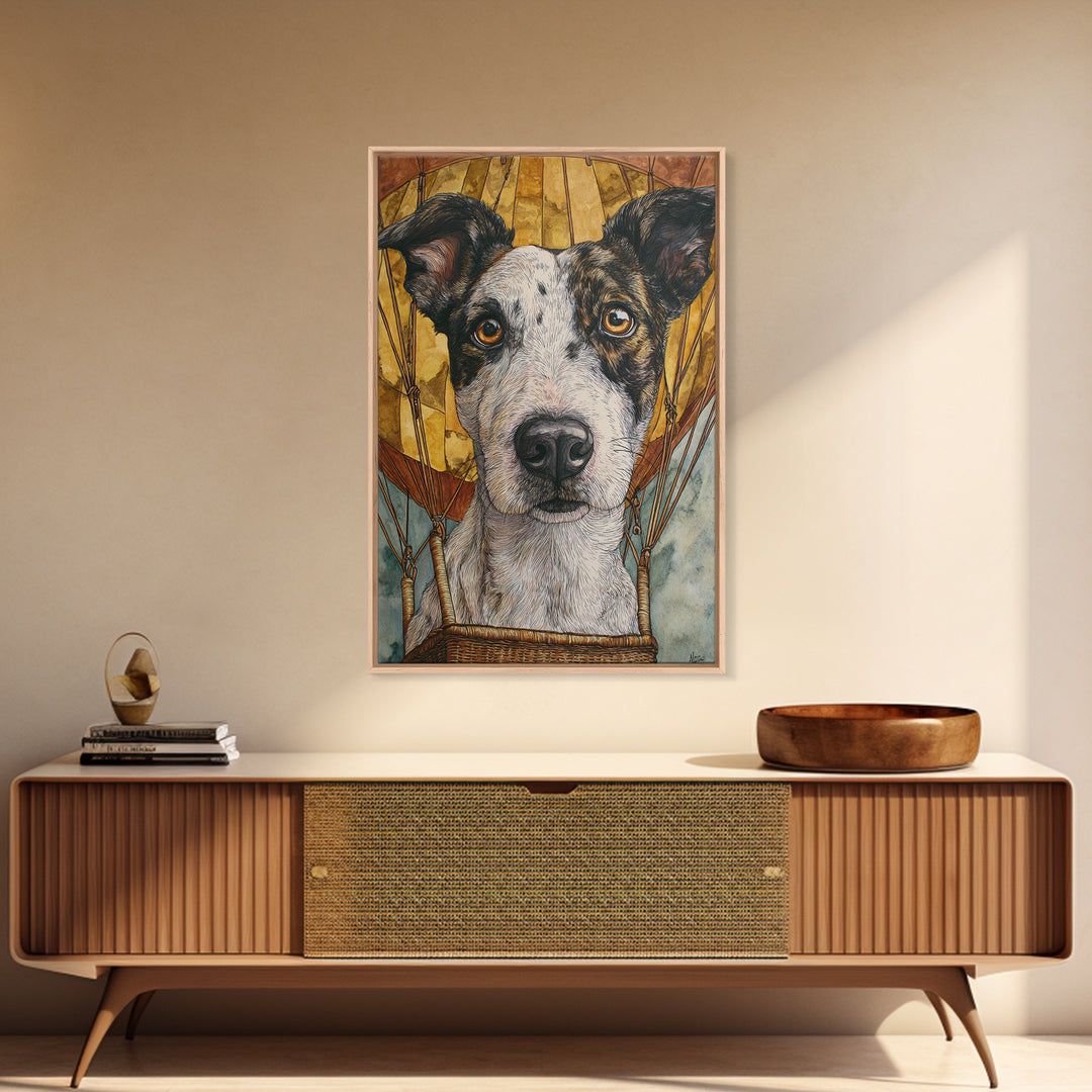 Dog in a Hot Air Balloon Canvas Print, Whimsical Art, Oil Painting, Living Room Decor, Fine Art, Wonder, Dark Academia Decor, WHI-2x3-70