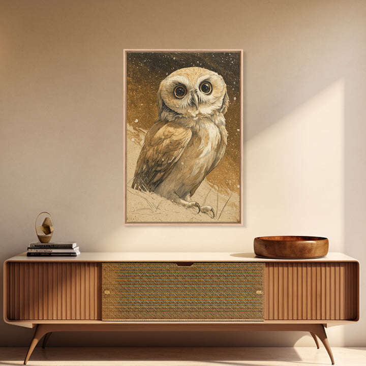 Owl Wearing Spectacles Among Stars Canvas Print, Whimsical Art, Art Nouveau, Living Room Decor, Abstract Art, Wonder, WHI-2x3-86