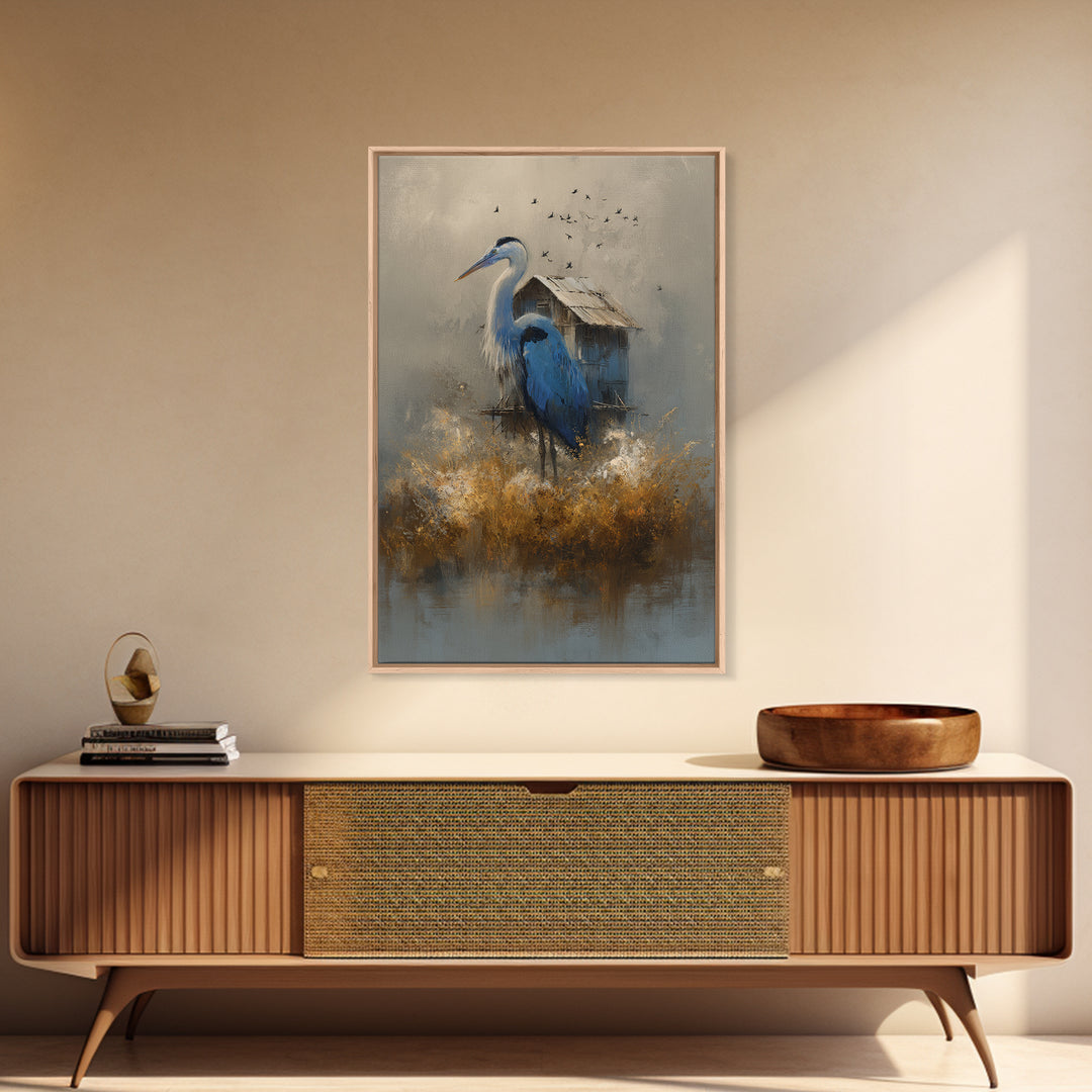 Floating House Carried by Colorful Birds Framed Canvas Print, Whimsical Art, Nursery Art, Living Room Decor, Fine Art, Wonder, WHI-2x3-87