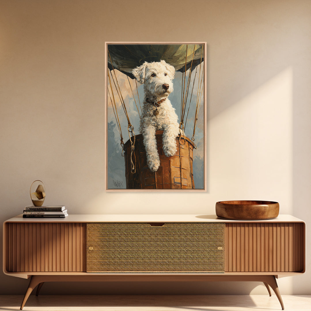 Dog in a Hot Air Balloon Framed Canvas Print, Whimsical Art, Digital Print, Living Room Decor, Fine Art, Wonder, Bird Art, WHI-2x3-94