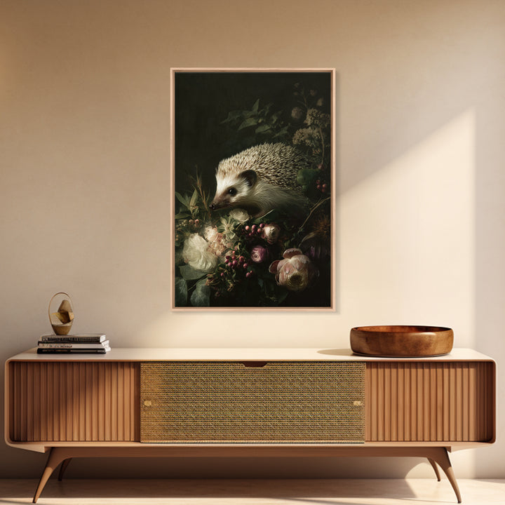 Hedgehog Carrying Wildflowers Canvas Print, Whimsical Art, Nursery Prints, Living Room Decor, Watercolor Art, Wonder, WHI-2x3-95