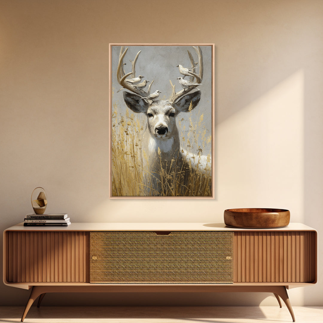 Deer with Antlers Full of Birds Canvas Print, Whimsical Art, Nursery Wall Decor, Living Room Decor, Fine Art, Wonder, WHI-2x3-99