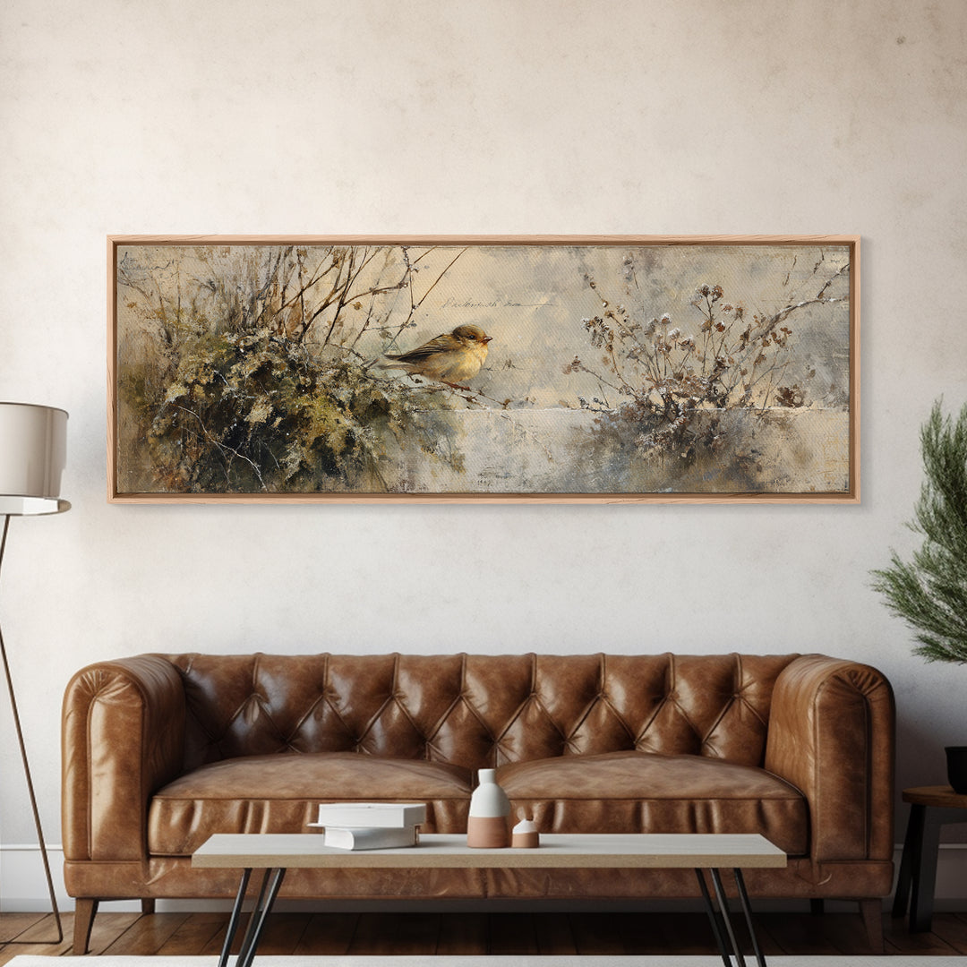 Bird Delivering a Tiny Love Letter Framed Canvas Print, Whimsical Art, Gallery Decor, Living Room Decor, Fine Art, Wonder, WHI-3x1-15