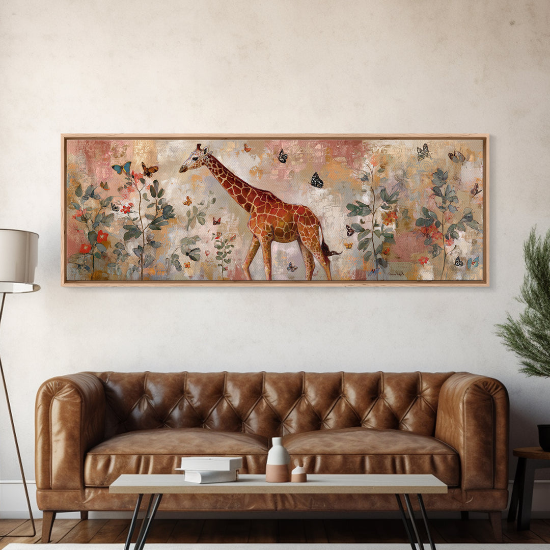 Giraffe with Scarf and Butterflies Canvas Print, Whimsical Art, Printable Art, Living Room Decor, Watercolor Art, Wonder, WHI-3x1-26