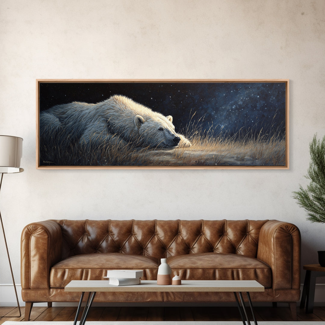Bear Painting Stars Onto the Night Sky Canvas Print, Whimsical Art, Bird Art, Living Room Decor, Abstract Art, Wonder, WHI-3x1-49