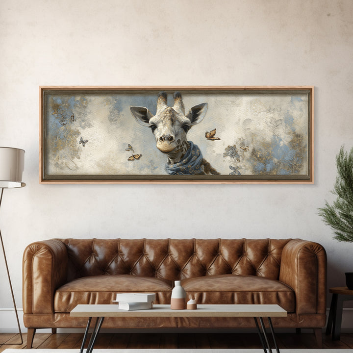 Giraffe with Scarf and Butterflies Canvas Print, Whimsical Art, Printable Art, Living Room Decor, Watercolor Art, Wonder, WHI-3x1-50