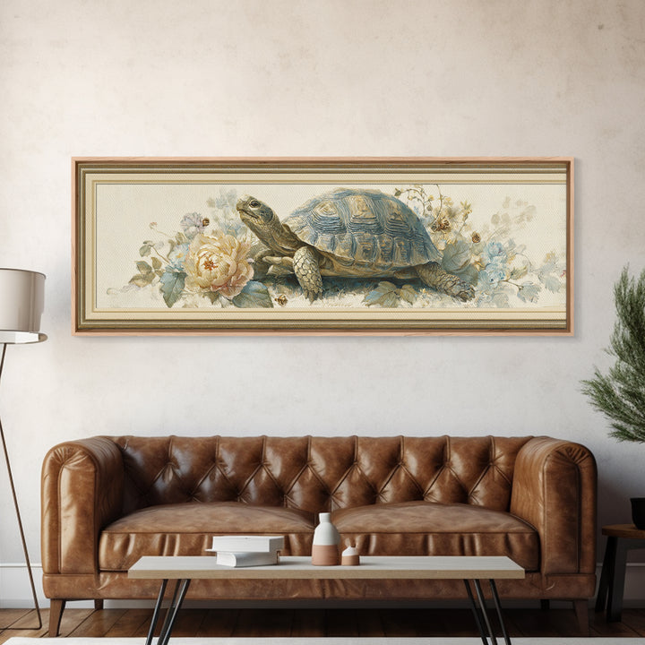 Turtle with Garden Growing on Shell Canvas Print, Whimsical Art, Boho Decor, Living Room Decor, Fine Art, Wonder, Digital Art, WHI-3x1-62