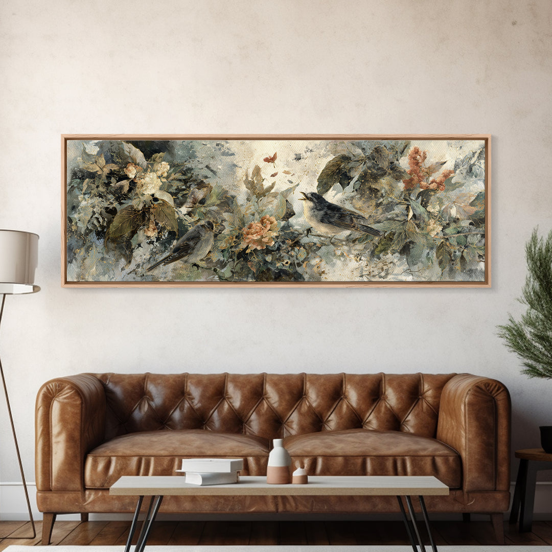 Bird Delivering a Tiny Love Letter Framed Canvas Print, Whimsical Art, Contemporary Art, Living Room Decor, Fine Art, Wonder, WHI-3x1-63