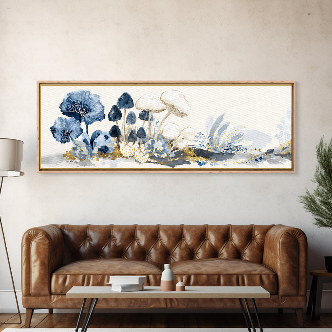 Teacup Garden with Tiny Mushrooms Framed Canvas Print, Whimsical Art, Home Decor, Living Room Decor, Fine Art, Wonder, WHI-3x1-68