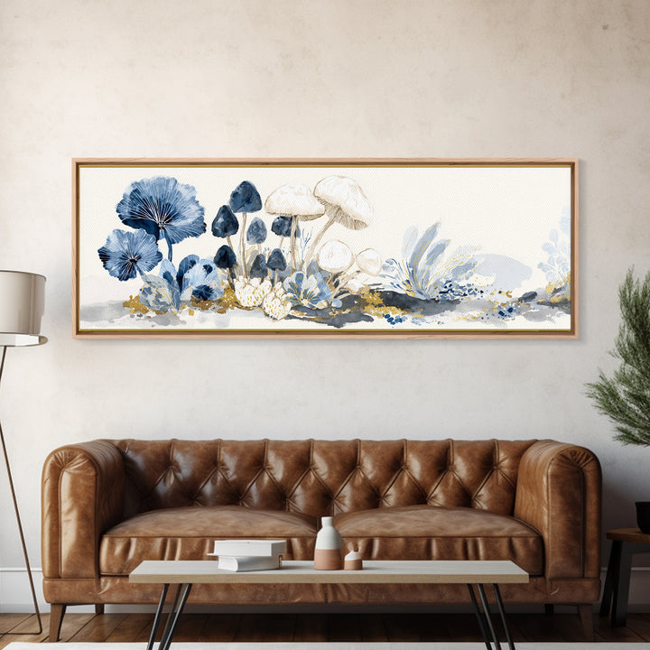 Teacup Garden with Tiny Mushrooms Framed Canvas Print, Whimsical Art, Home Decor, Living Room Decor, Fine Art, Wonder, WHI-3x1-68