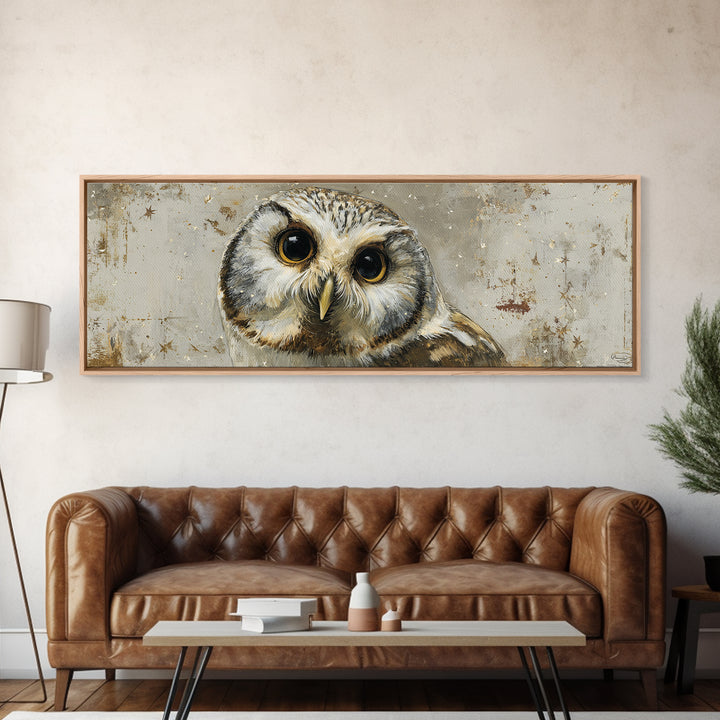 Owl Wearing Spectacles Among Stars Canvas Print, Whimsical Art, Wall Art, Living Room Decor, Oil Painting, Wonder, WHI-3x1-70