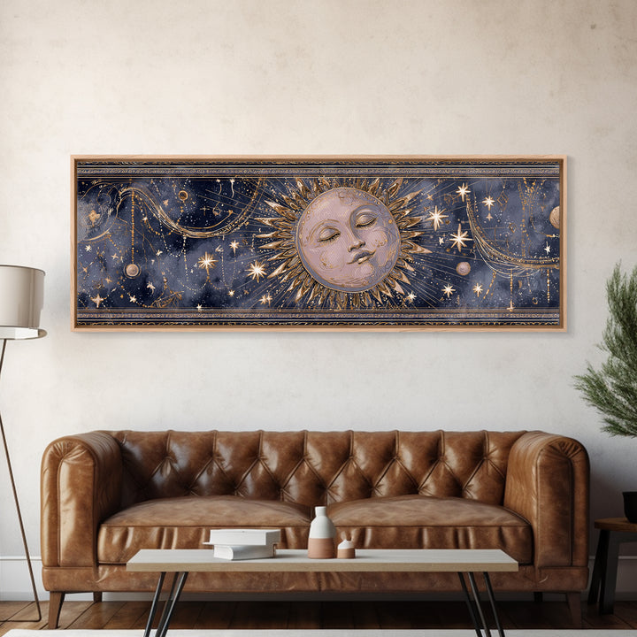 Moon with Sleeping Face and Dangling Stars Canvas Print, Whimsical Art, Nursery Wall Decor, Living Room Decor, Oil Painting, WHI-3x1-8