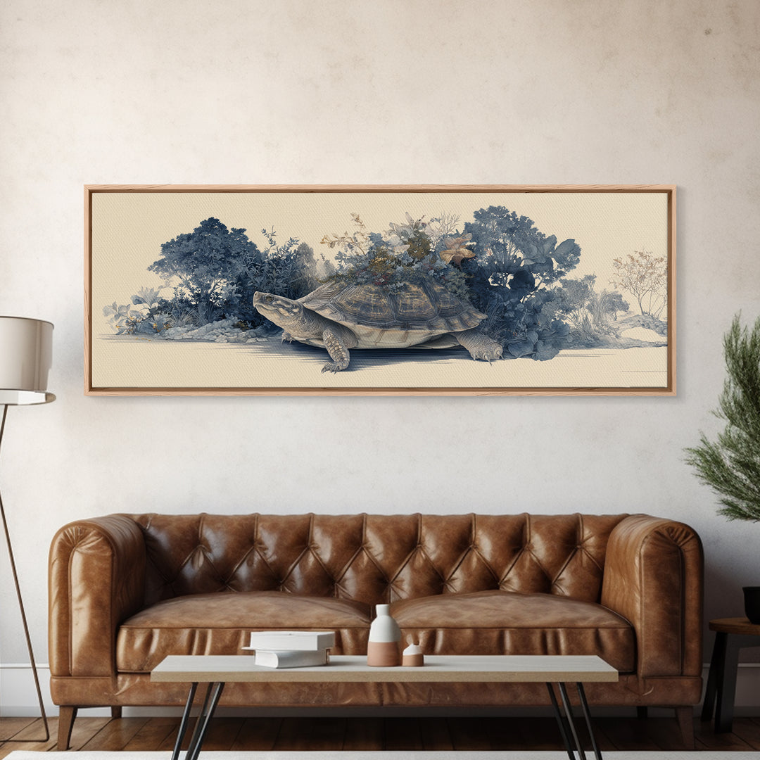 Turtle with Garden Growing on Shell Canvas Print, Whimsical Art, Printable Art, Living Room Decor, Fine Art, Wonder, Cat Art, WHI-3x1-86