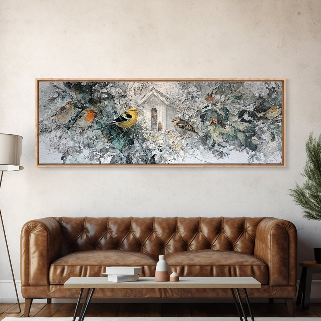 Floating House Carried by Colorful Birds Canvas Print, Whimsical Art, Living Room Decor, Oil Painting, Wonder, WHI-3x1-95