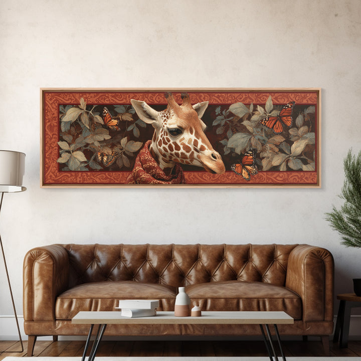 Giraffe with Scarf and Butterflies Canvas Print, Whimsical Art, Nursery Art, Living Room Decor, Fine Art, Wonder, WHI-3x1-98