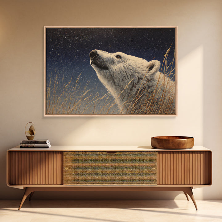 Bear Painting Stars Onto the Night Sky Canvas Print, Whimsical Art, Nursery Prints, Living Room Decor, Oil Painting, Wonder, WHI-3x2-37