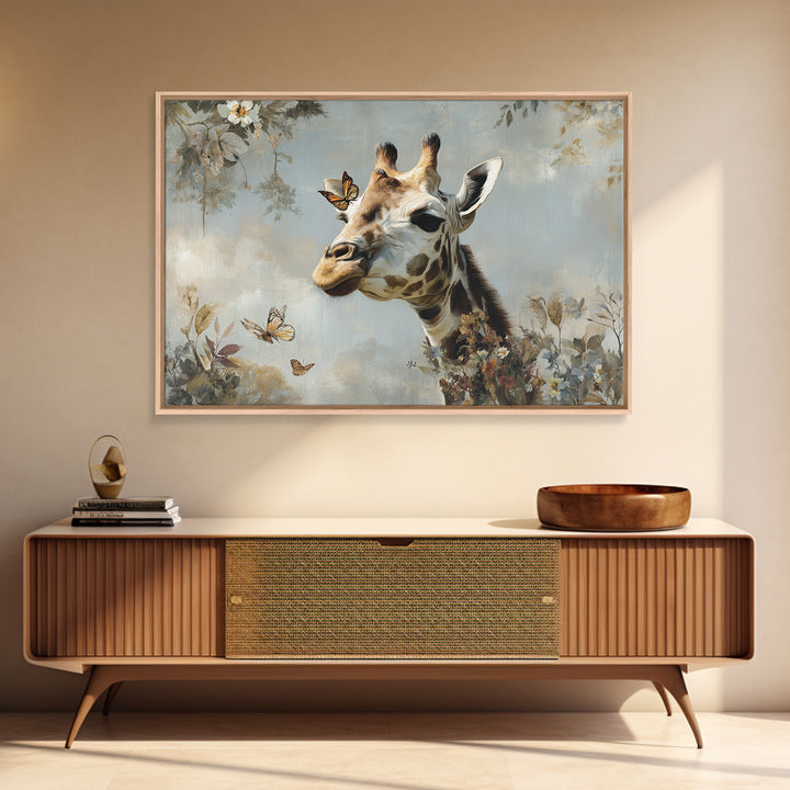 Giraffe with Scarf and Butterflies Canvas Print, Whimsical Art, Living Room Decor, Wonder, Gallery Decor, Neutral Decor, WHI-3x2-38