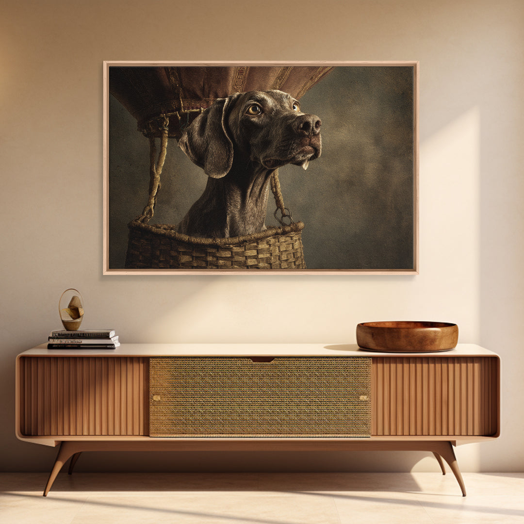 Dog in a Hot Air Balloon Canvas Print, Whimsical Art, Abstract Wall Art, Living Room Decor, Fine Art, Wonder, Neutral Decor, WHI-3x2-42